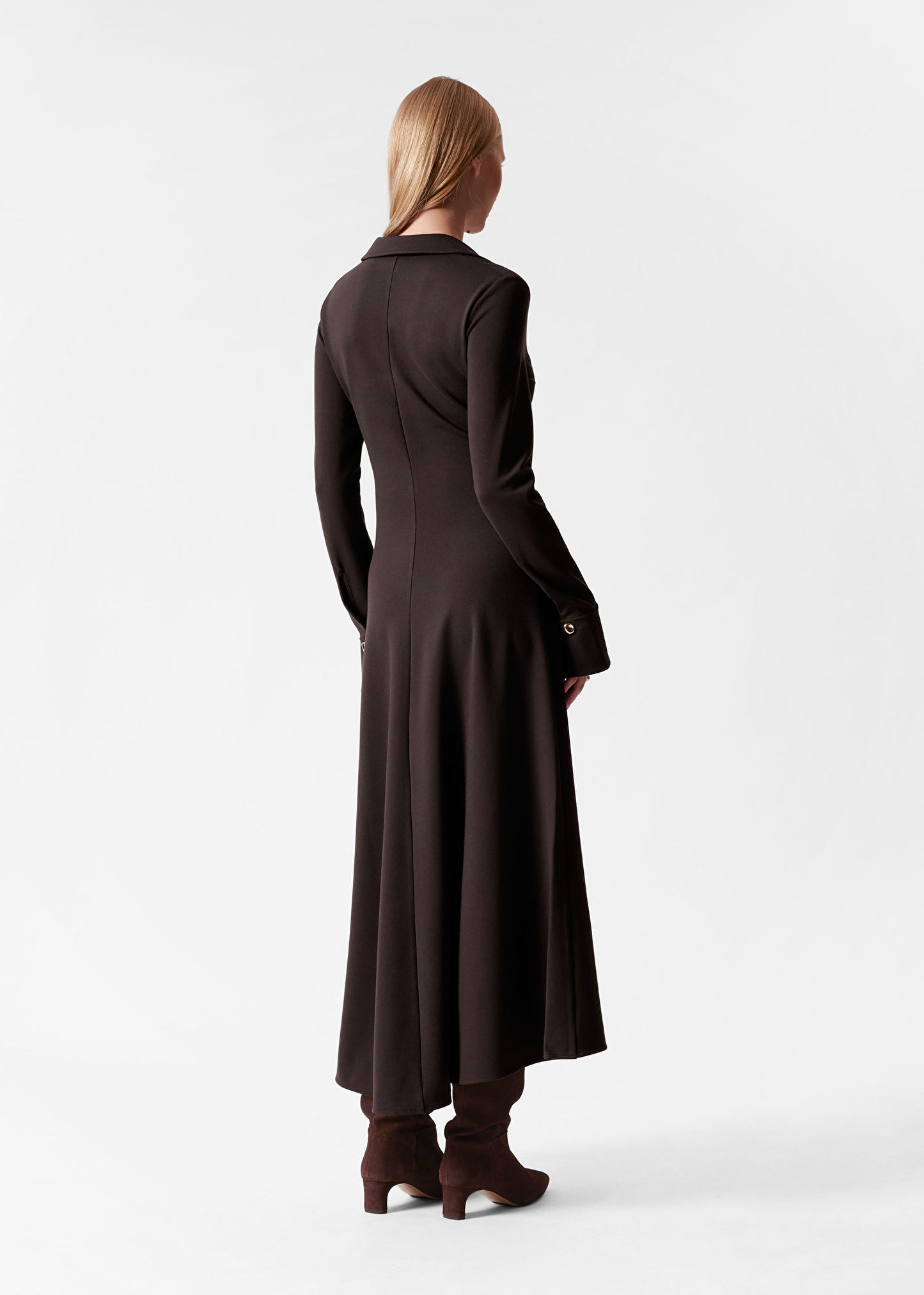 Ruched-Waist Midi Shirt Dress