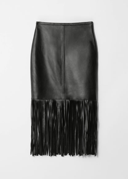 Fringed Leather Midi Skirt