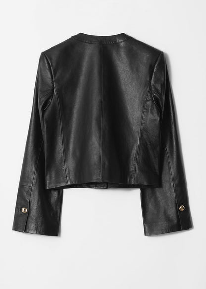 Collarless Leather Jacket