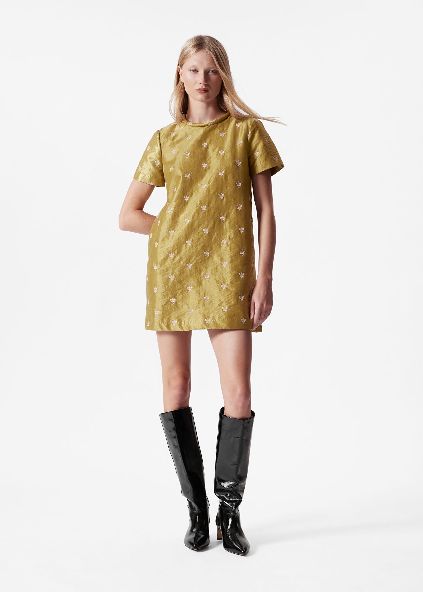 Shiny Jacquard Shift Dress