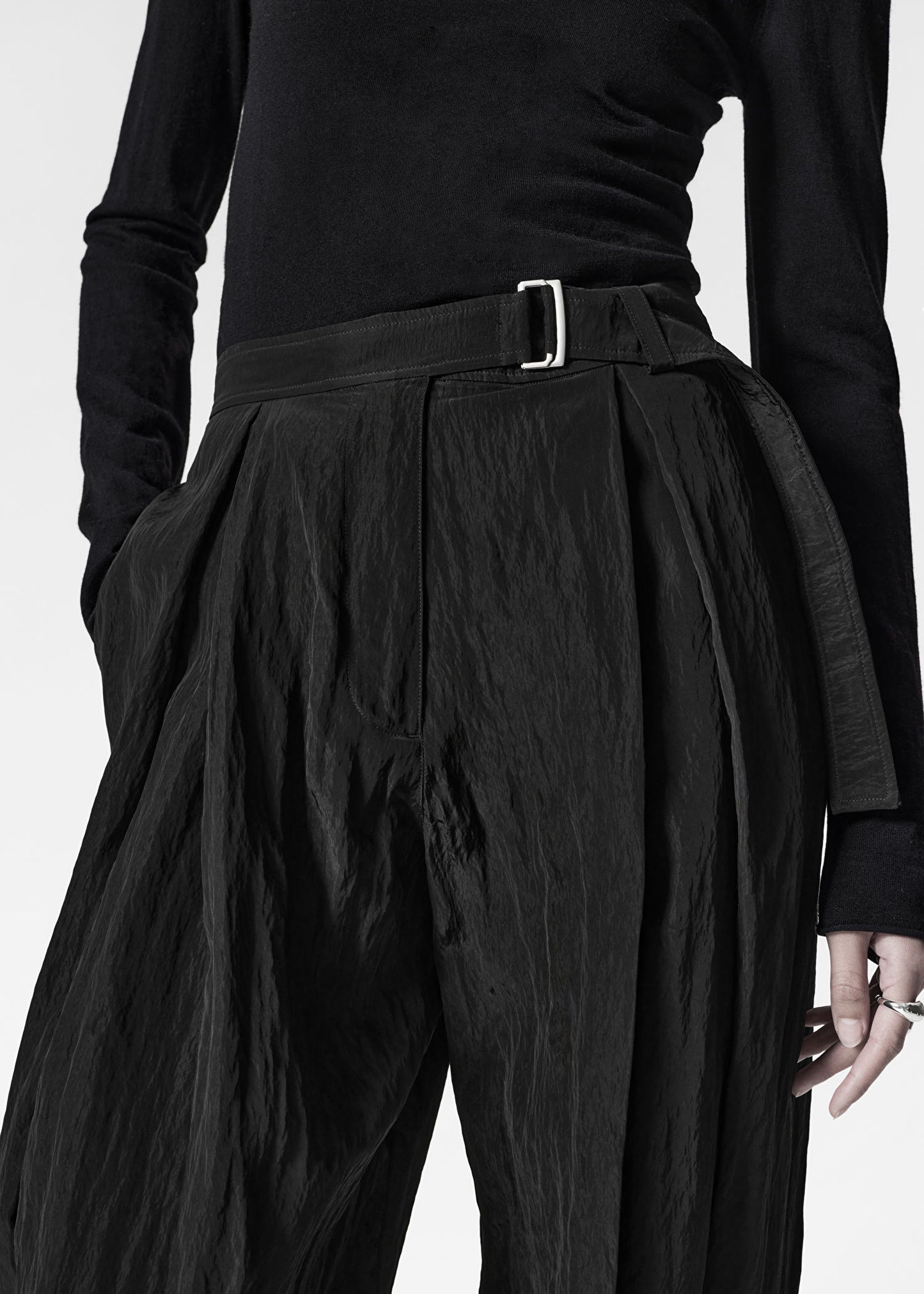 Belted Box-Pleat Trousers