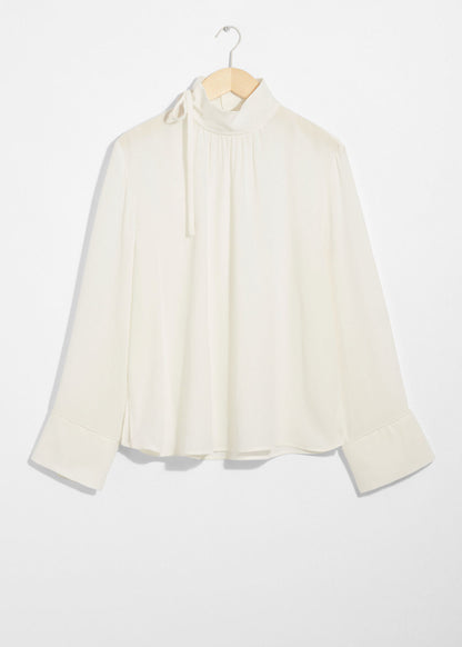 High-Collar Silk Blouse