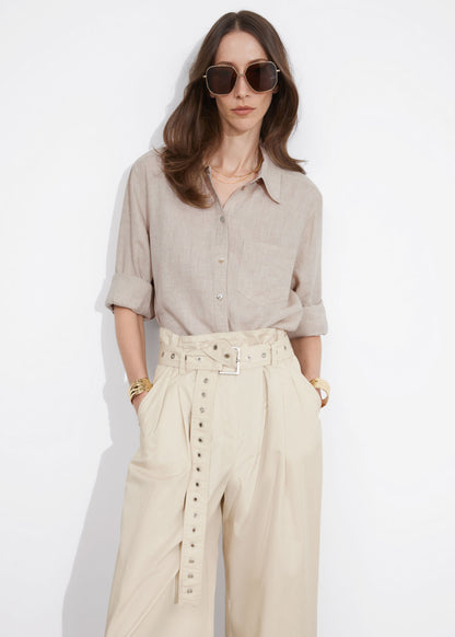 Eyelet-belt paperbag trousers