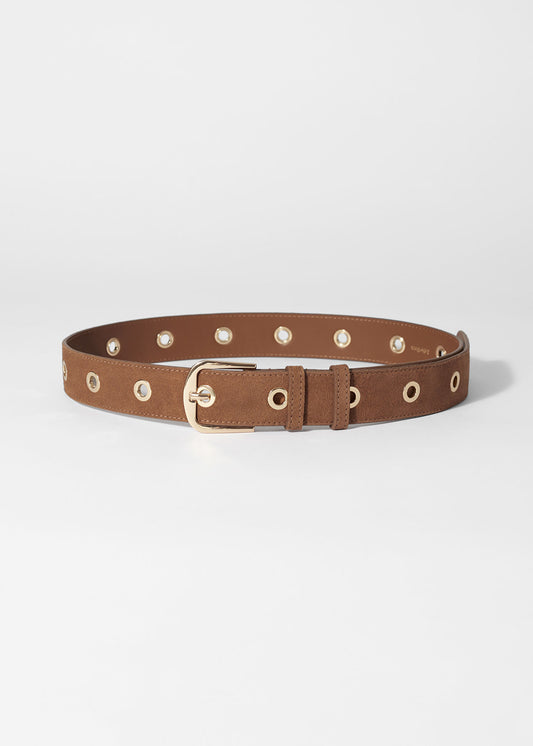 Eyelet-Embellished Suede Belt