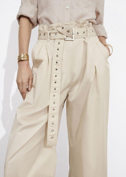 Eyelet-belt paperbag trousers