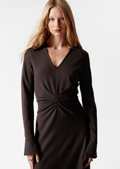 Ruched-Waist Midi Shirt Dress