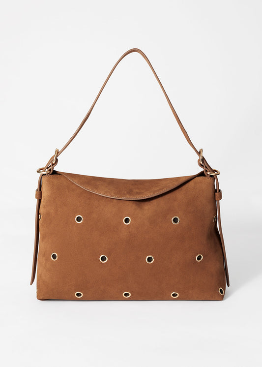 Eyelet-Embellished Suede Bag