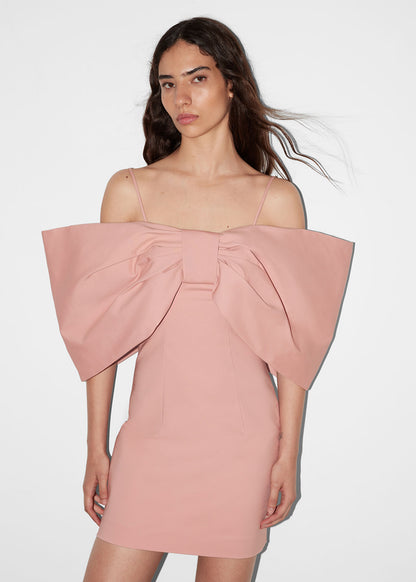 Oversized-Bow Off-Shoulder Mini Dress