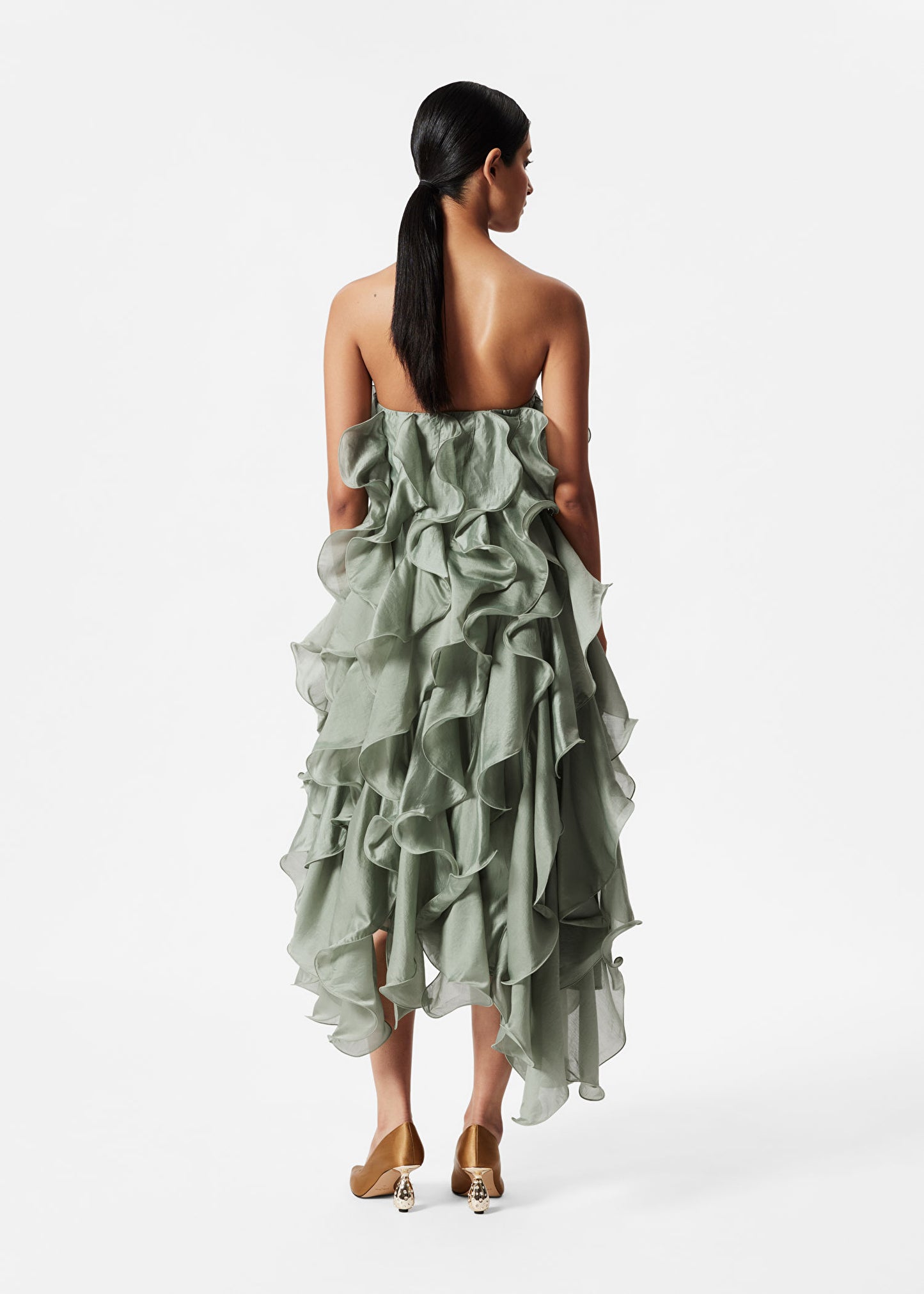 Ruffled Chiffon Midi Dress