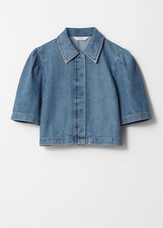 Puff-Sleeve Denim Blouse