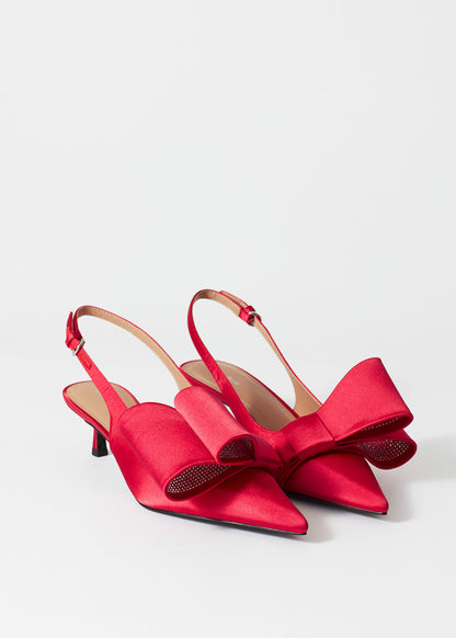 Bow-Embellished Satin Pumps