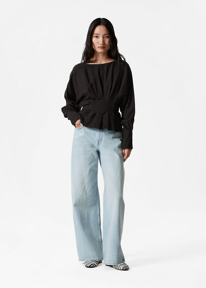 Pleated Boatneck Blouse