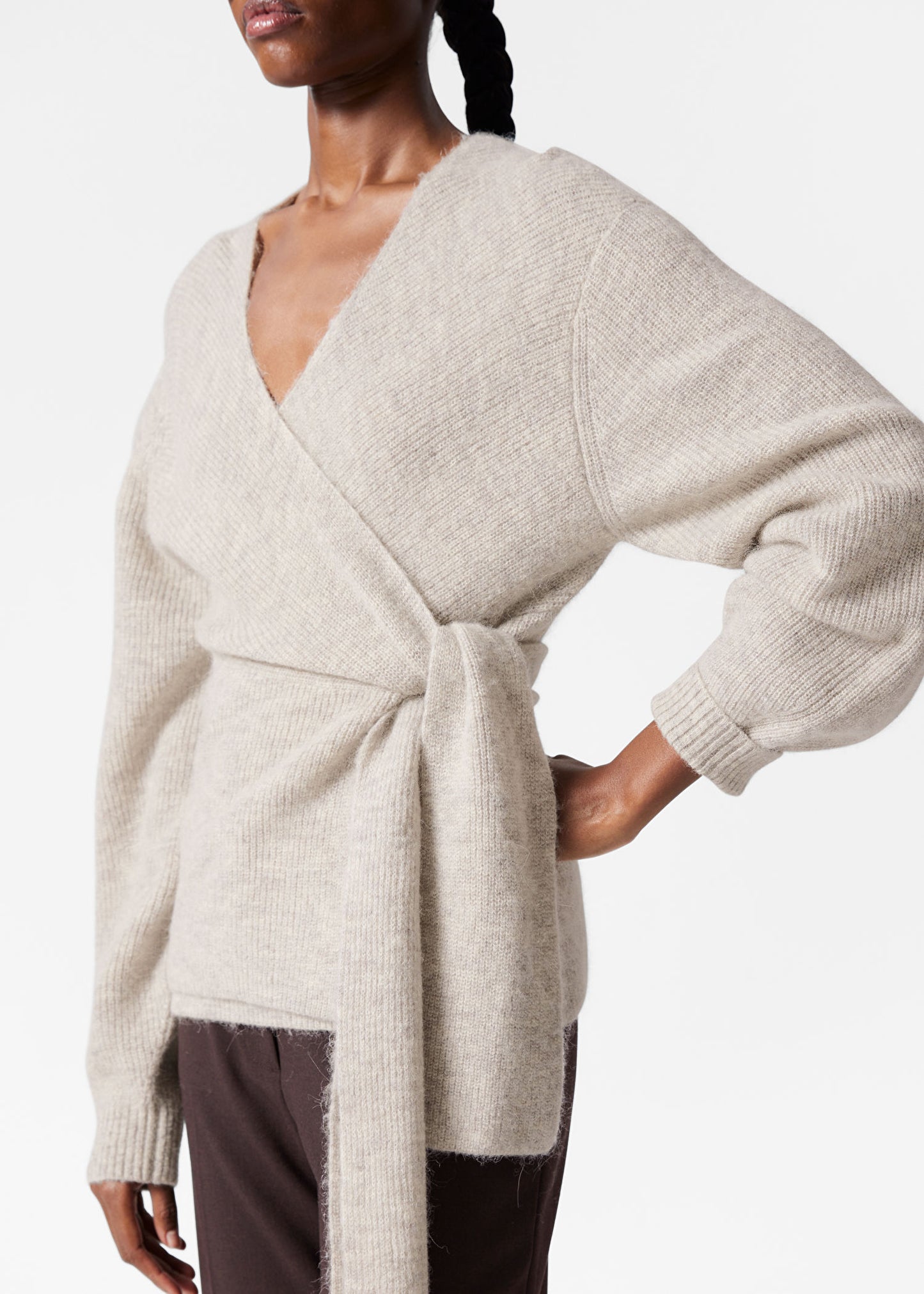 Alpaca-Blend Knitted Wrap Cardigan