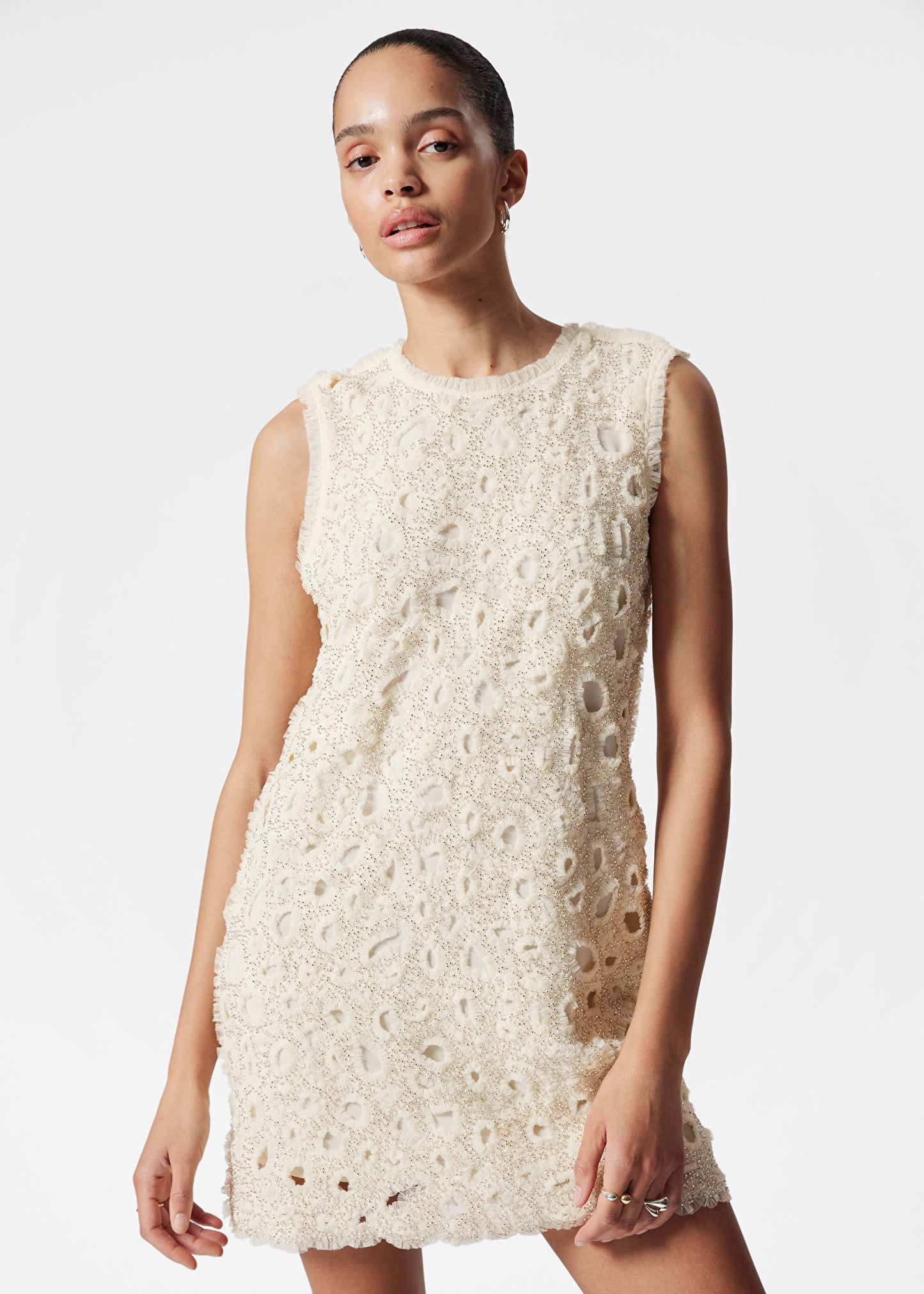 Beaded Tulle Mini Dress