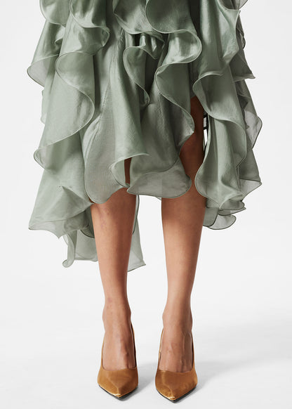 Ruffled Chiffon Midi Dress