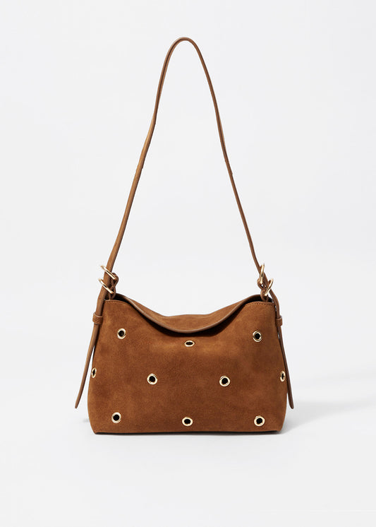 Small Eyelet-Embellished Suede Bag