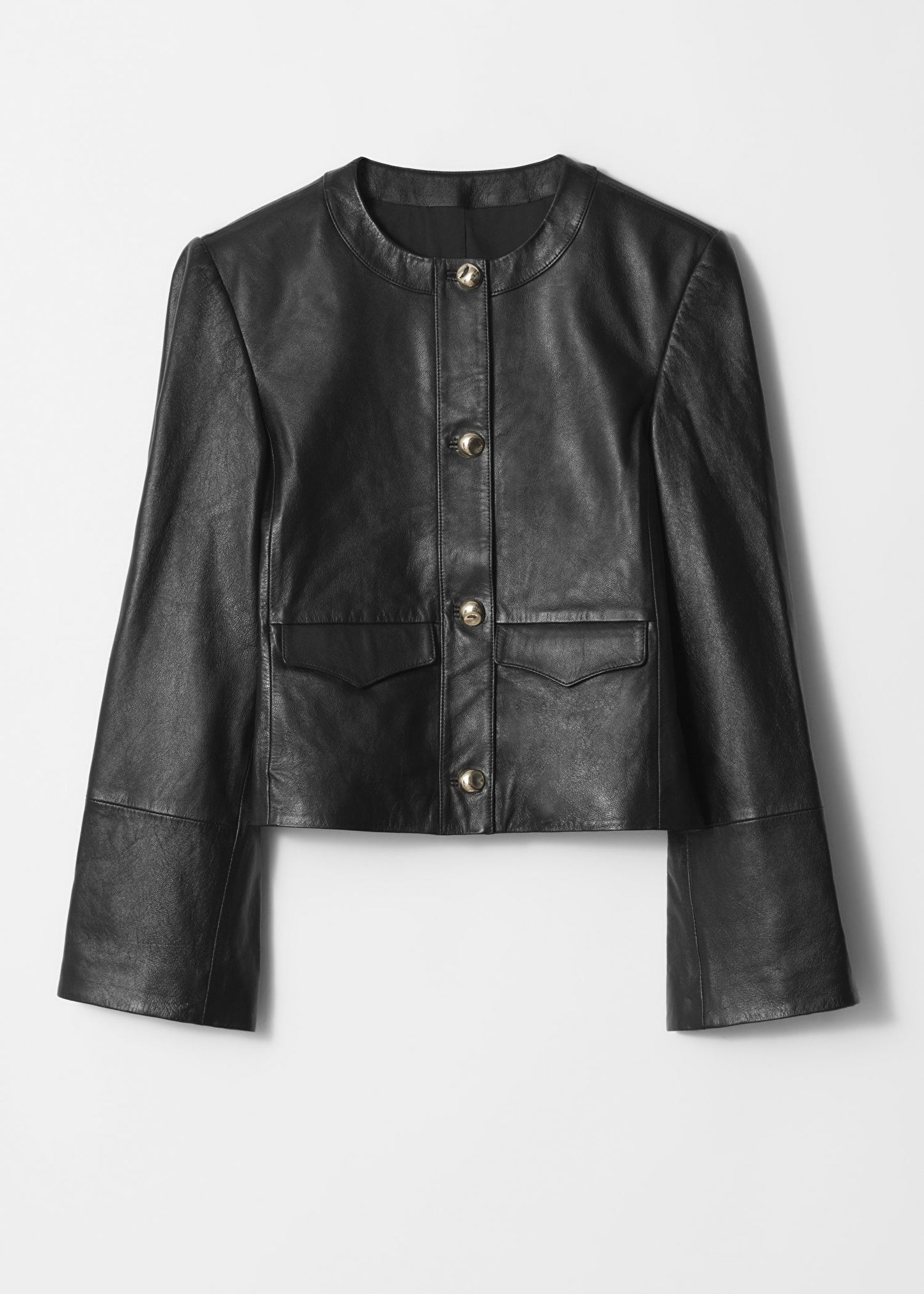 Collarless Leather Jacket