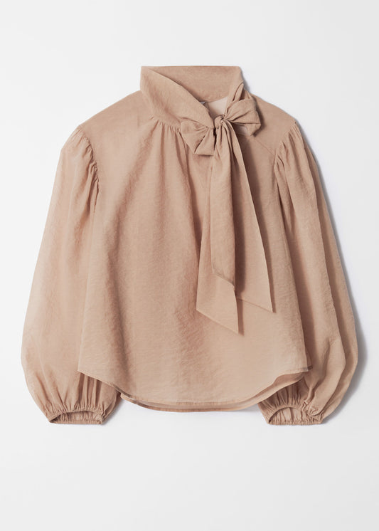 Puff-Sleeve Bow-Detail Blouse