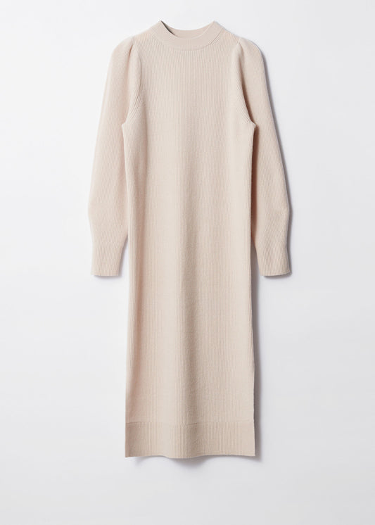 Puff-Sleeve Wool Midi Dress