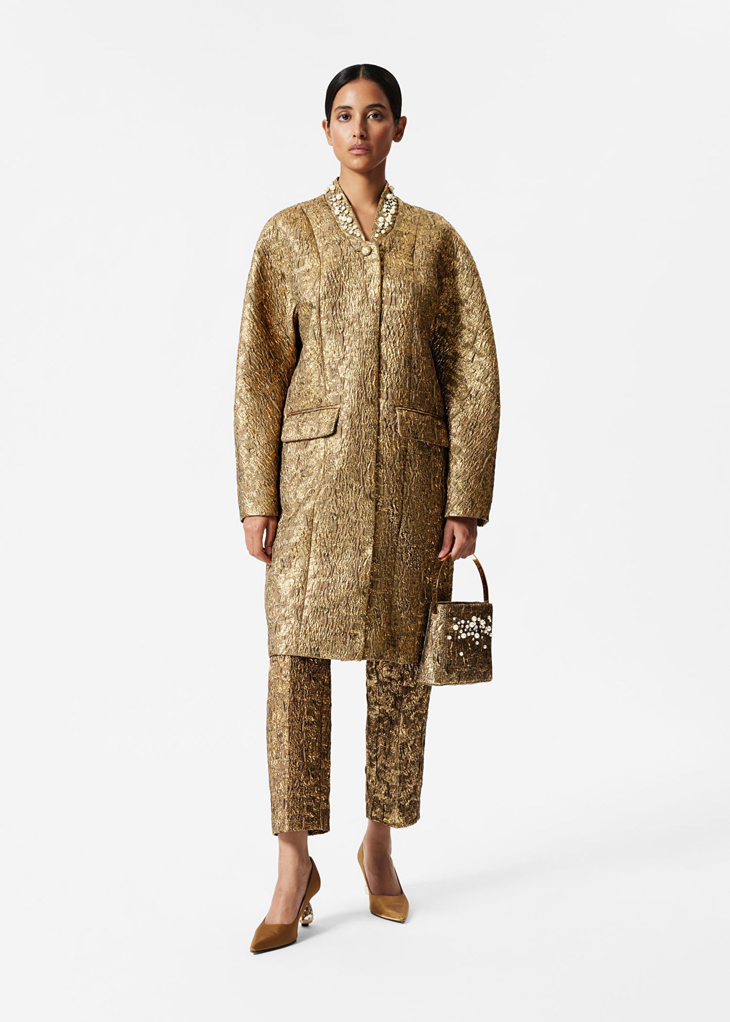 Tailored Metallic Jacquard Coat