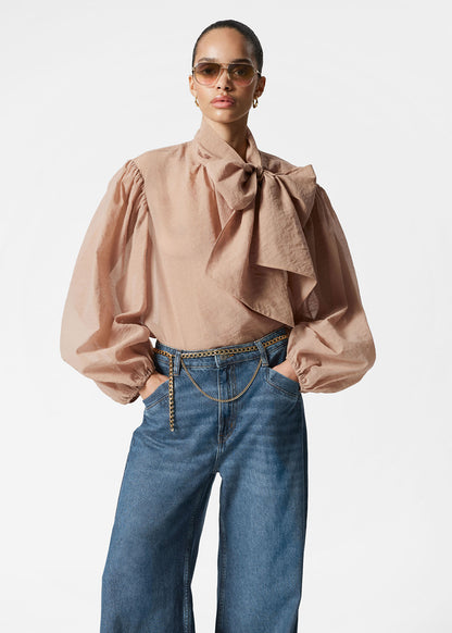 Puff-Sleeve Bow-Detail Blouse