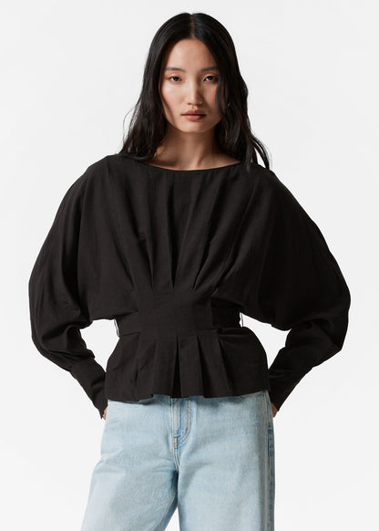 Pleated Boatneck Blouse