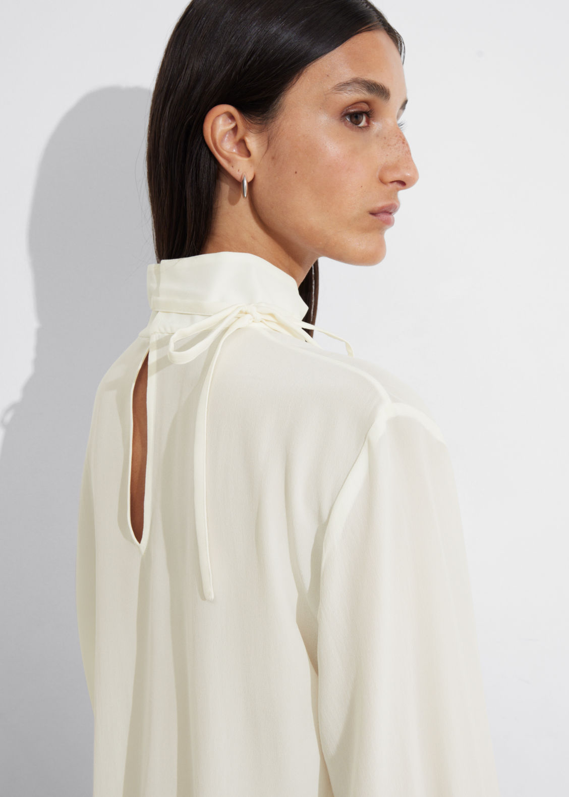 High-Collar Silk Blouse