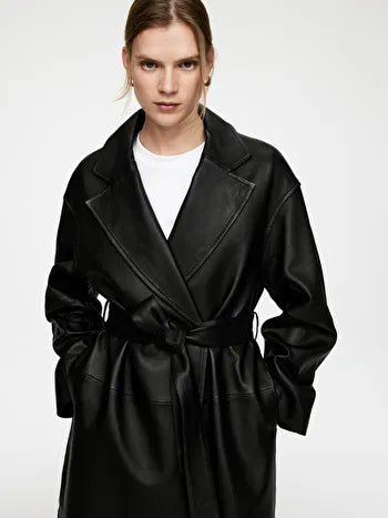 Belted Leather Coat