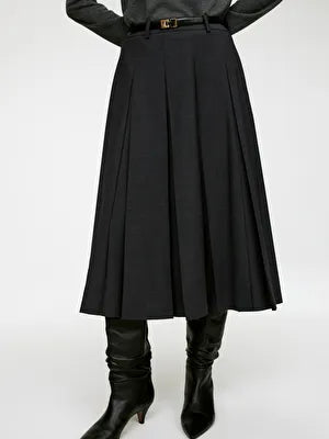 Pleated Wool Blend Skirt