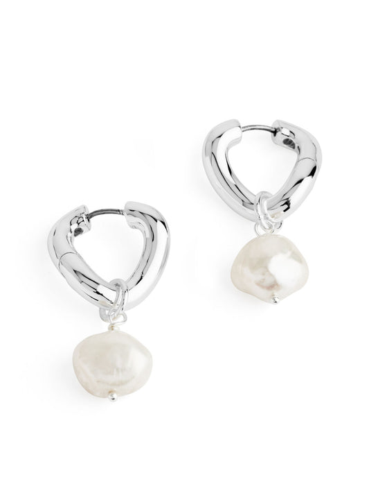 Silver-Plated Pearl Hoop Earrings