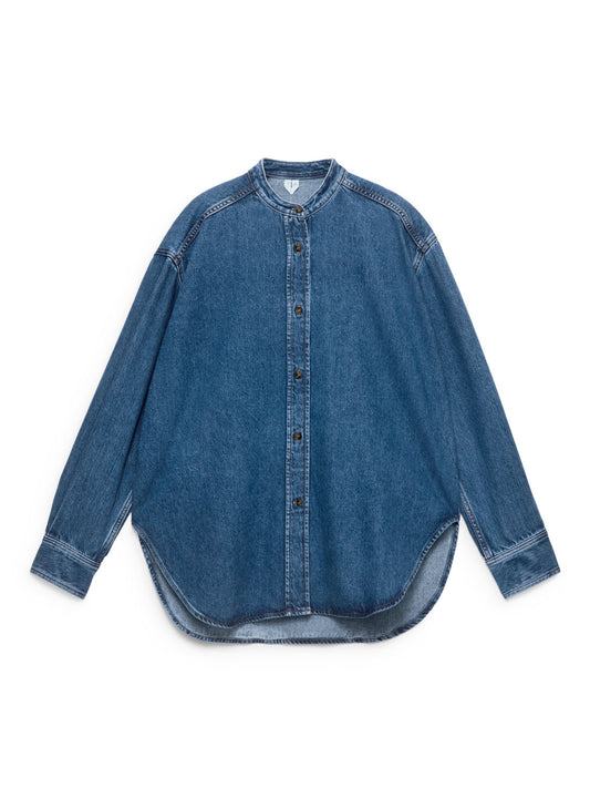 Stand-Collar Denim Shirt