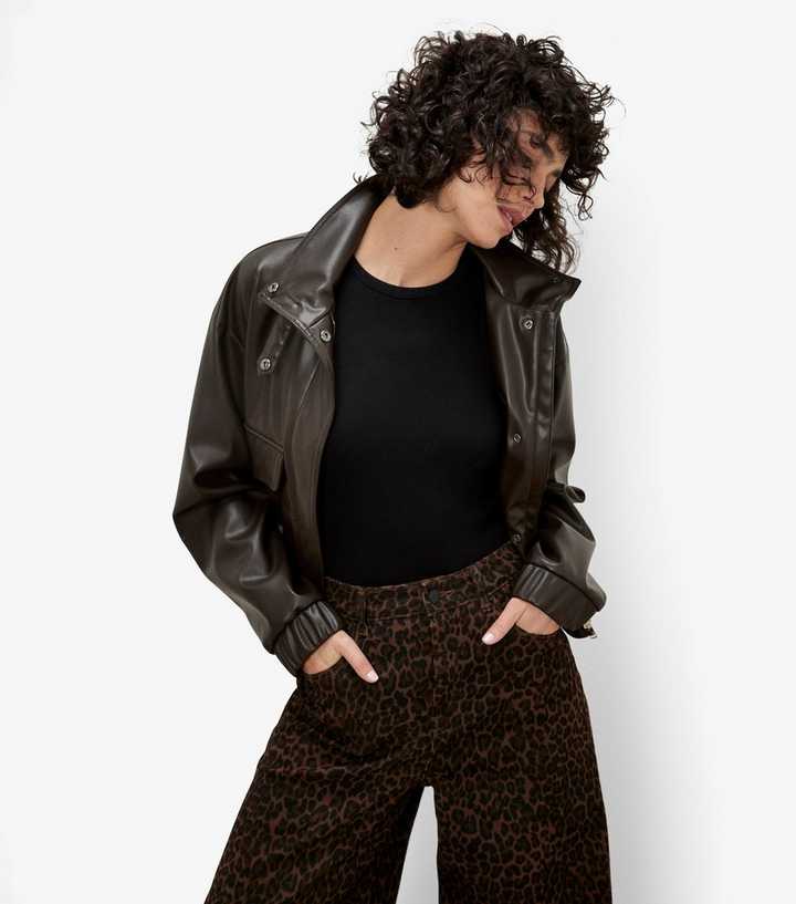 Apricot Brown Leopard Print Wide Leg Jeans