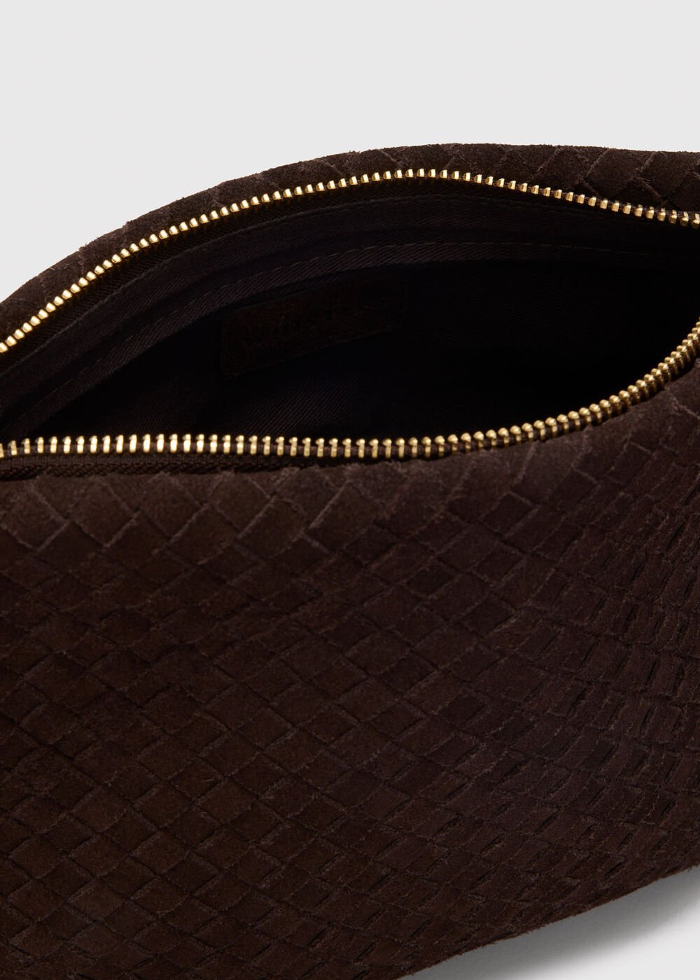 Chocolate Avah Woven Suede Zip Clutch