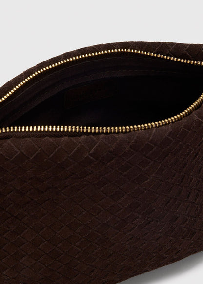 Chocolate Avah Woven Suede Zip Clutch