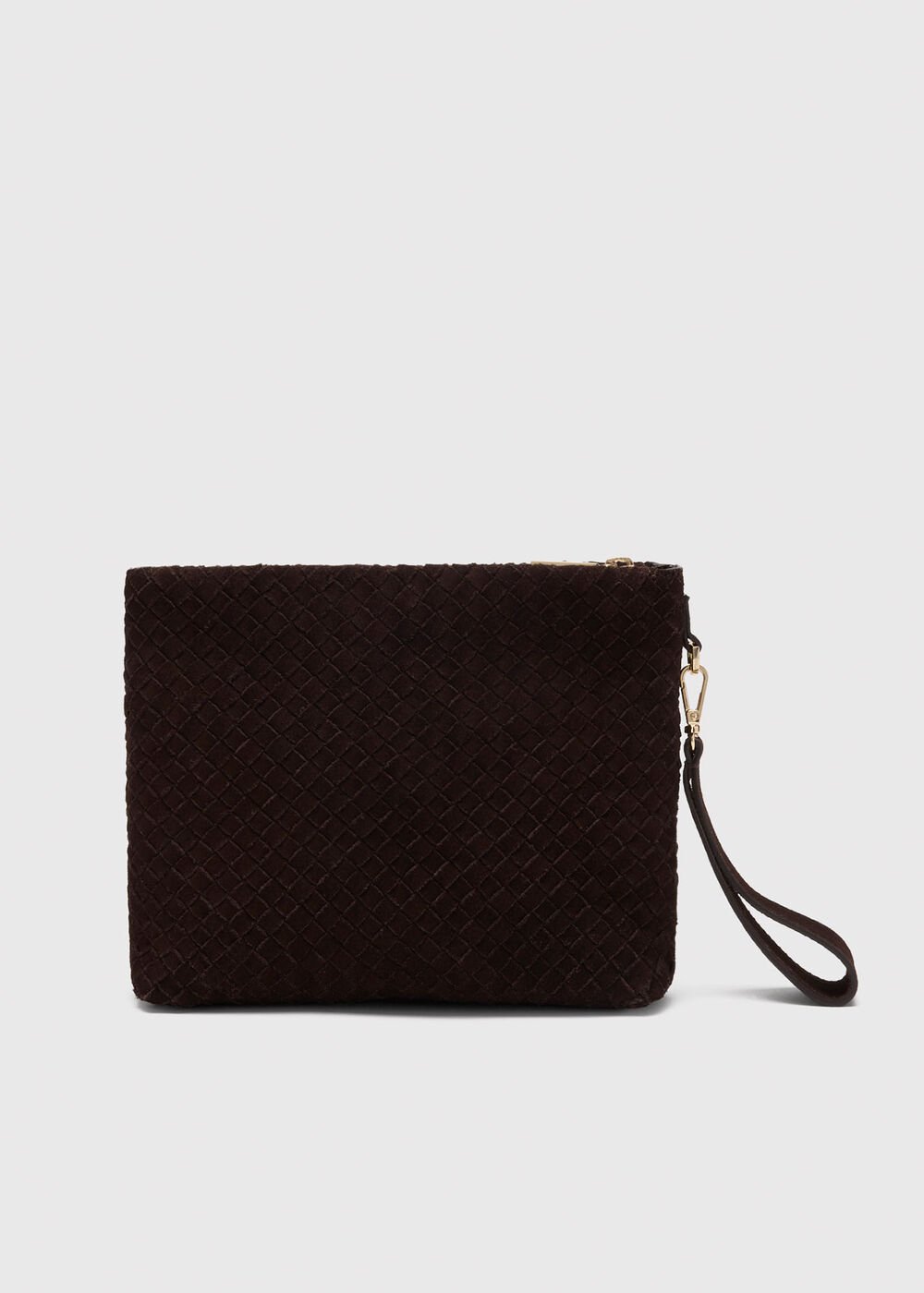 Chocolate Avah Woven Suede Zip Clutch