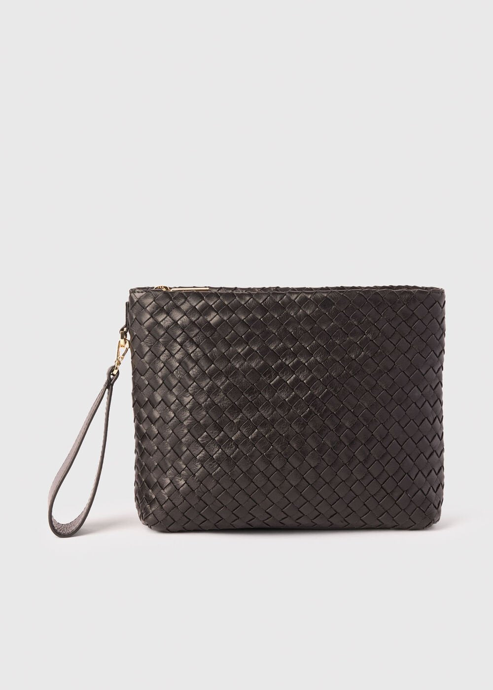 Black Avah Woven Zip Clutch