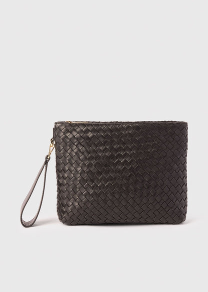 Black Avah Woven Zip Clutch