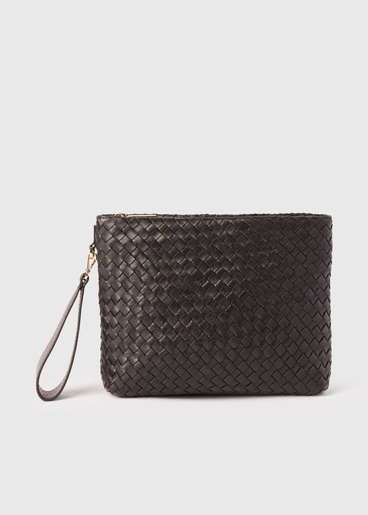 Black Avah Woven Zip Clutch