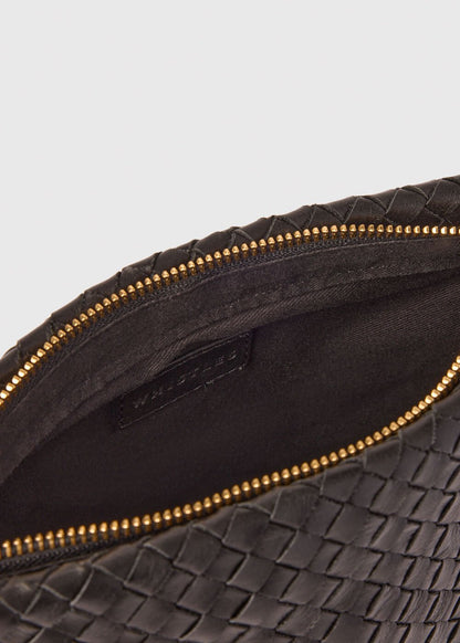 Black Avah Woven Zip Clutch