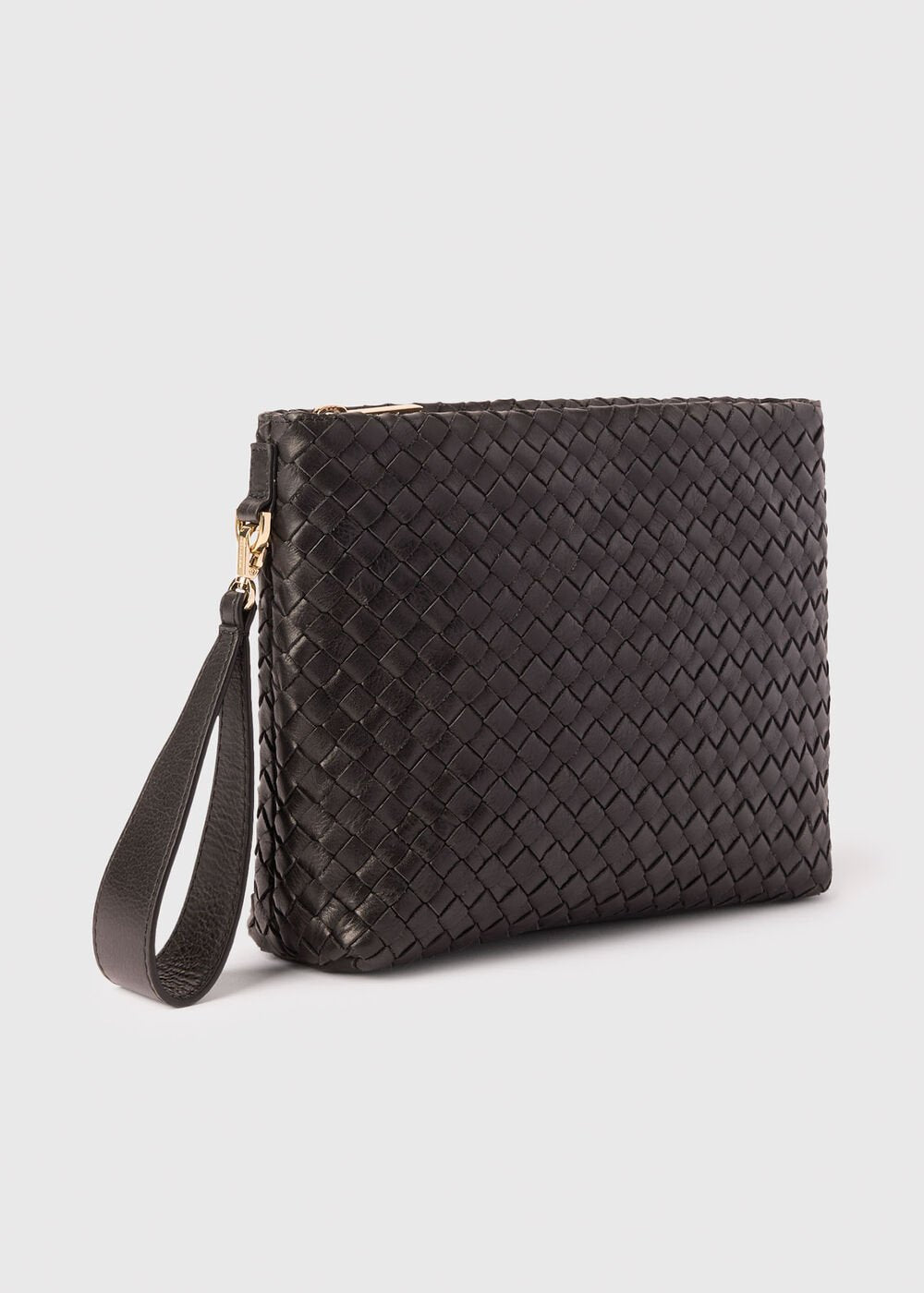 Black Avah Woven Zip Clutch