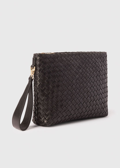 Black Avah Woven Zip Clutch