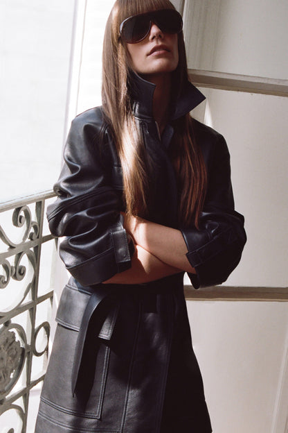 Belted Leather Workwear Jacket