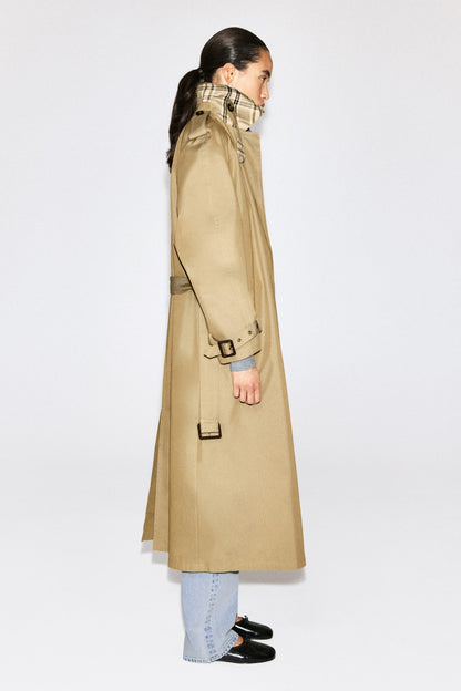 Check-Detail Belted Cotton Trench Coat