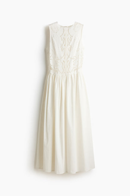 Embroidered linen-blend dress