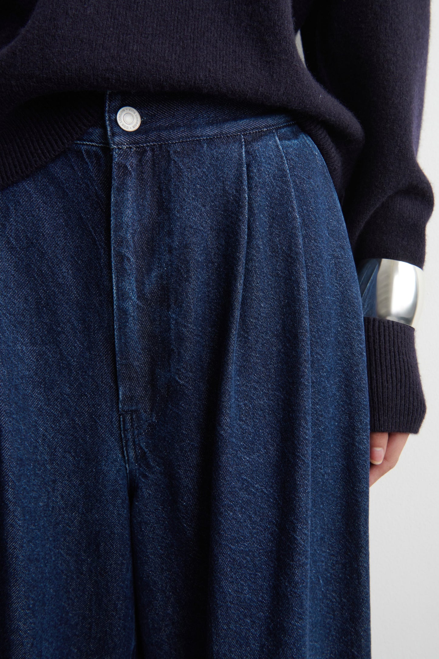 Pleated Wide-Leg Denim Trousers
