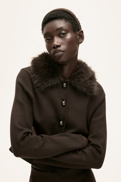 Fine-knit collared cardigan