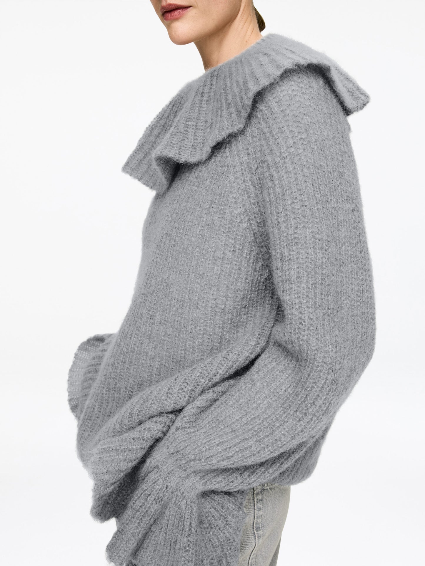 Mohair-Wool Blend Ruffle Jumper