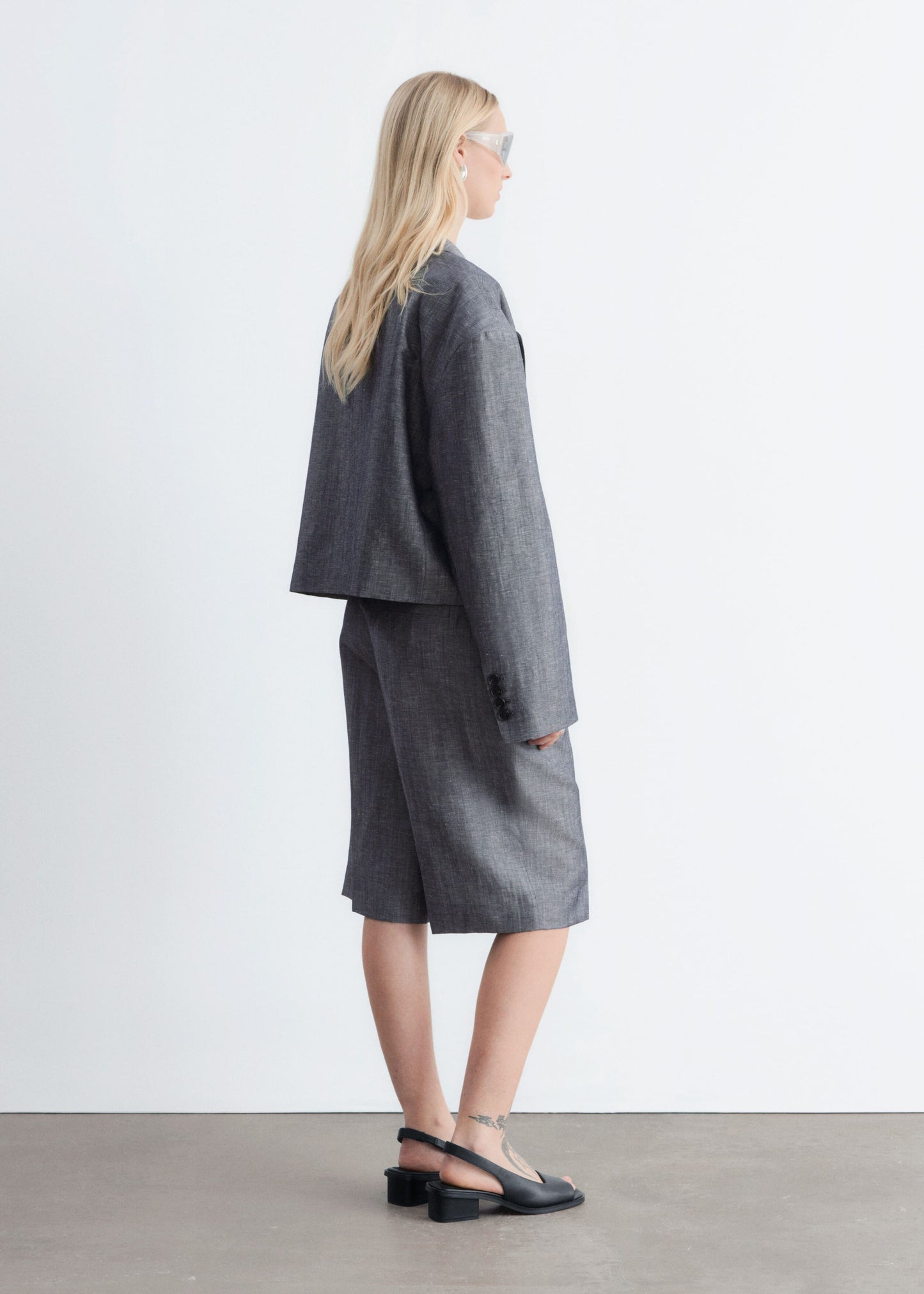 Cropped Wool-Linen Blazer
