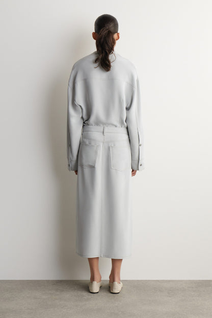 Denim-Effect Silk Midi Skirt