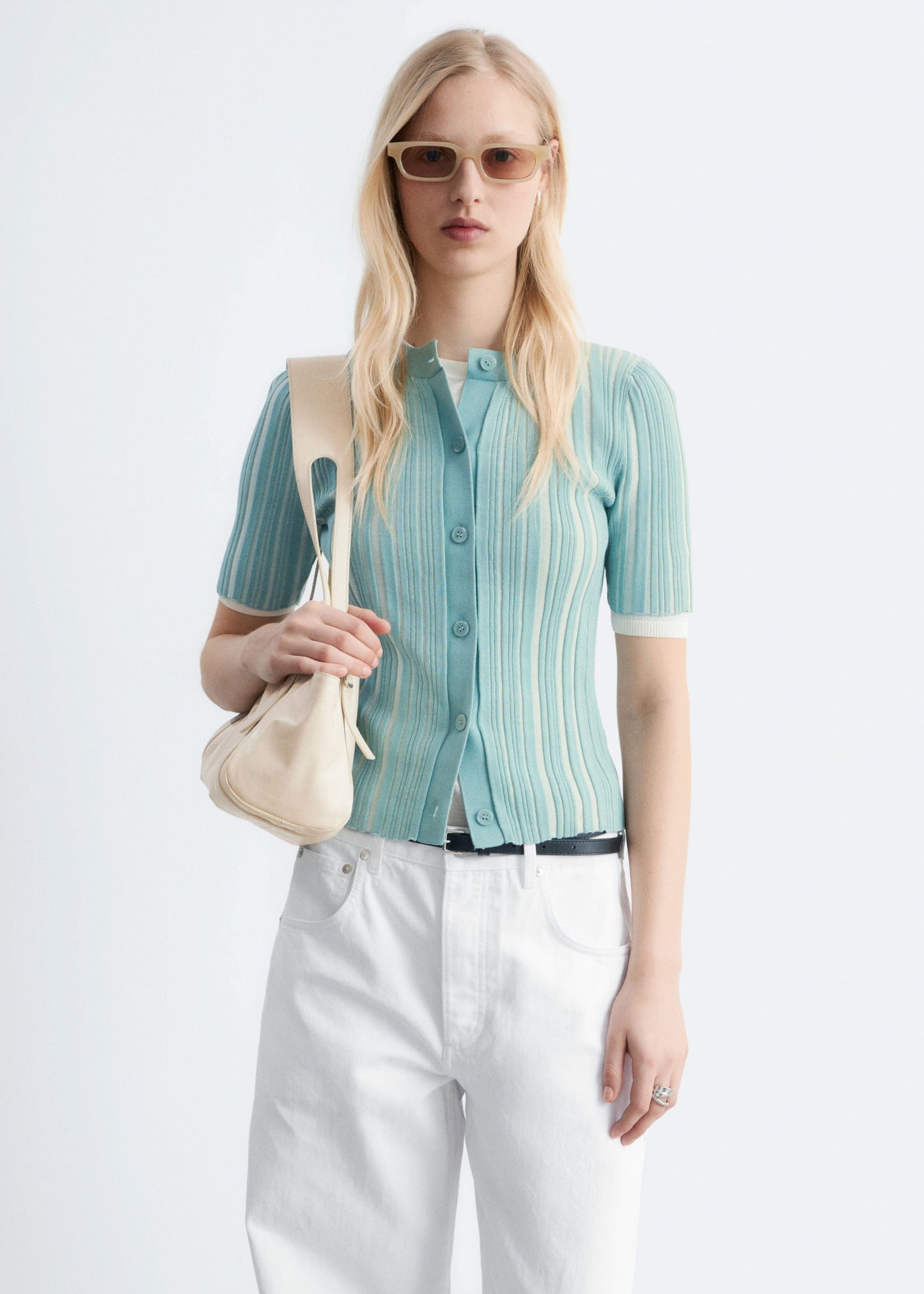 Short-Sleeve Rib-Knit Cardigan